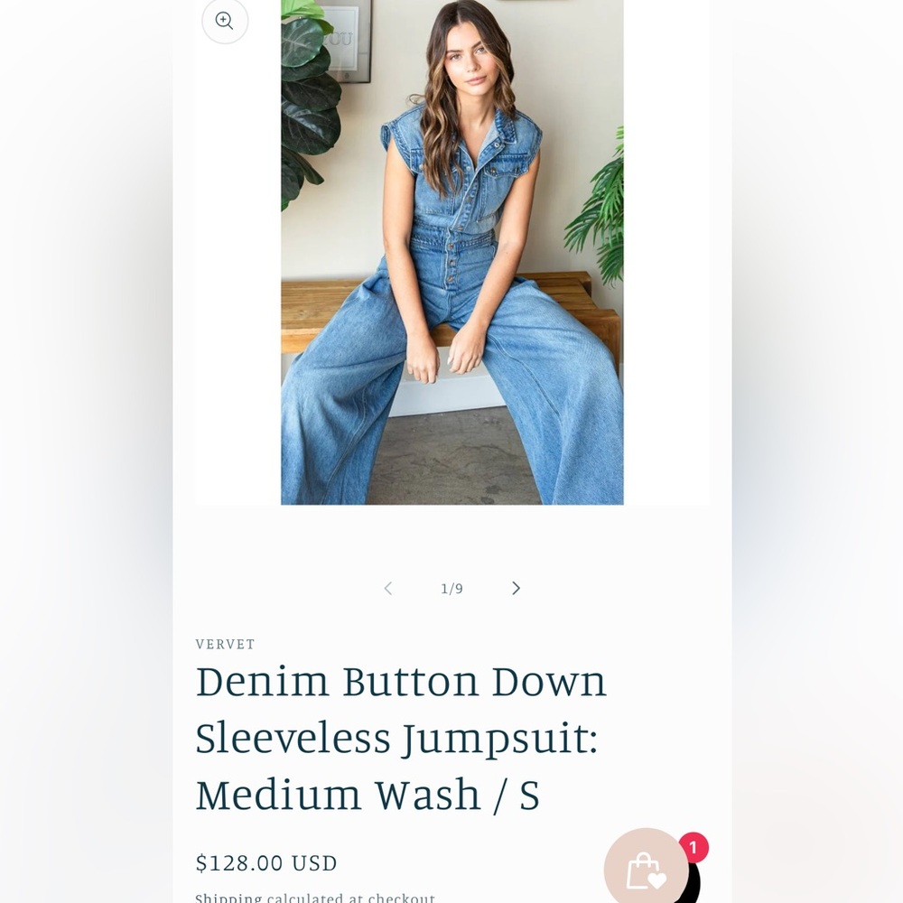 Vervet denim button down sleeveless ultra wide leg jumpsuit (flaw) large - Picture 11 of 11